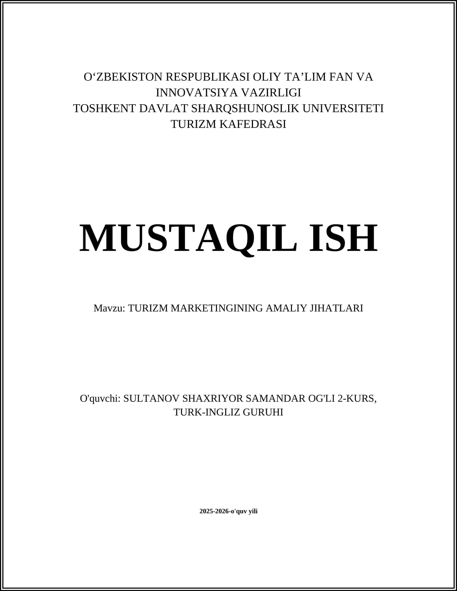 TURIZM MARKETINGINING AMALIY JIHATLARI