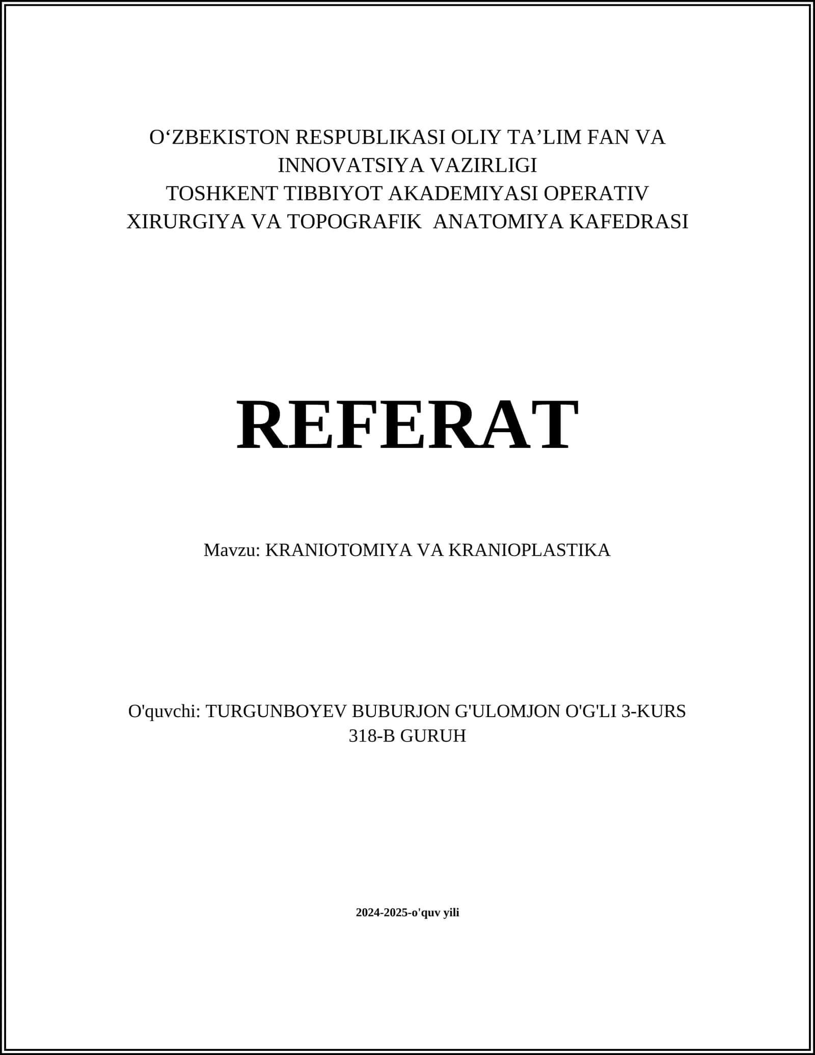 KRANIOTOMIYA VA KRANIOPLASTIKA