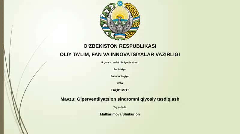Giperventilyatsion sindromni qiyosiy tasdiqlash