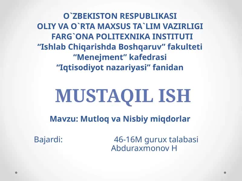 Mutloq va Nisbiy miqdorlar
