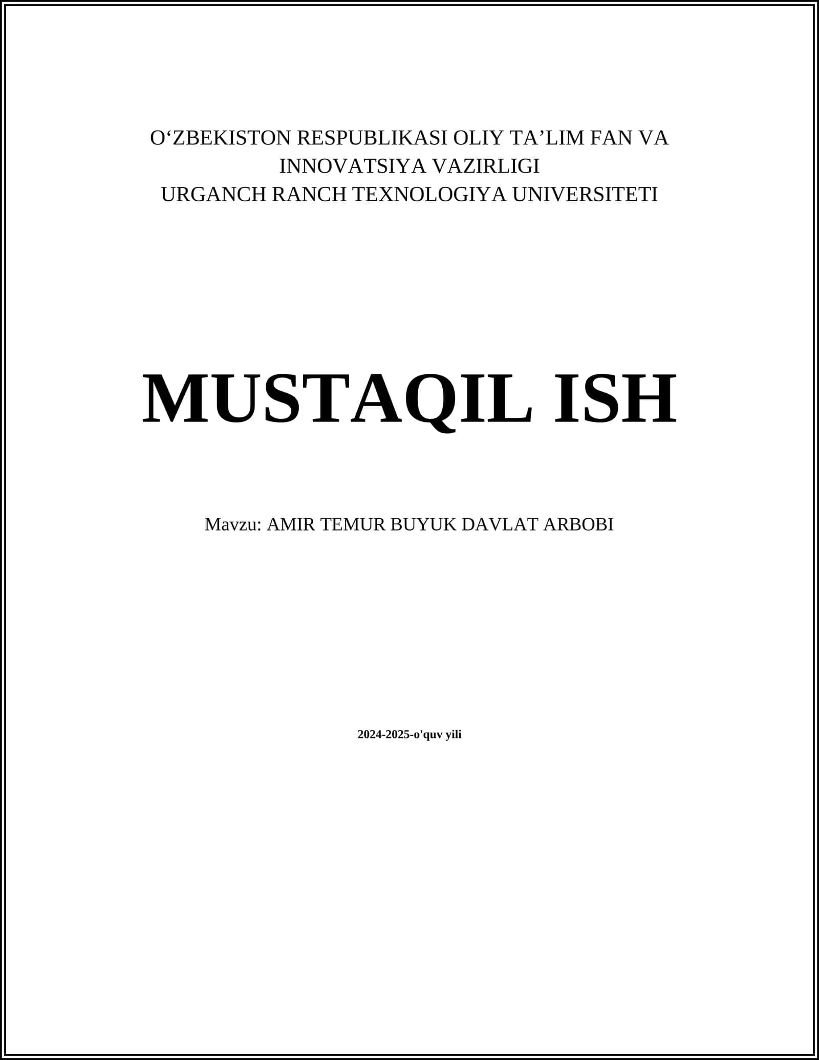 AMIR TEMUR BUYUK DAVLAT ARBOBI