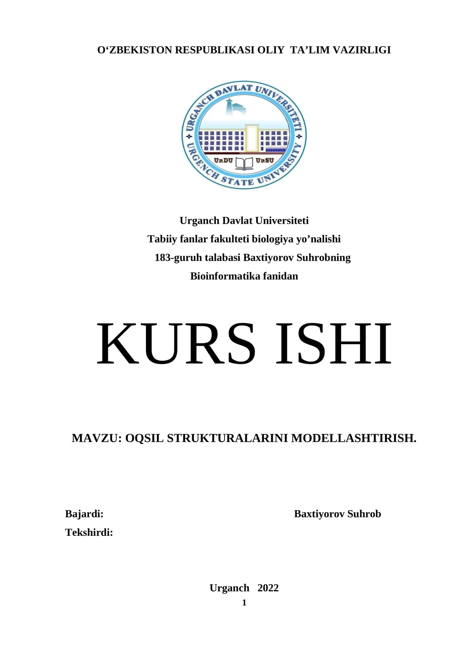 OQSIL STRUKTURALARINI MODELLASHTIRISH