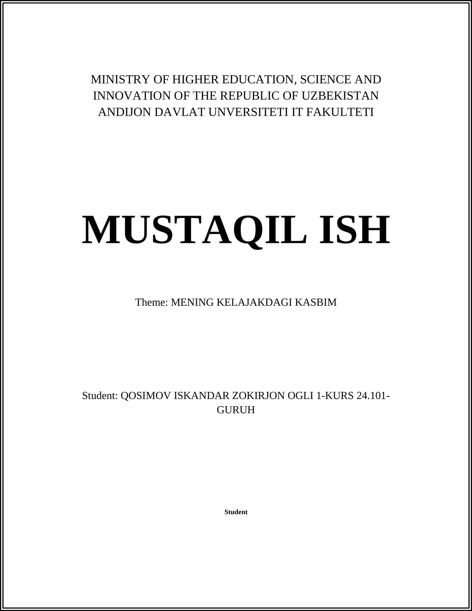 MENING KELAJAKDAGI KASBIM