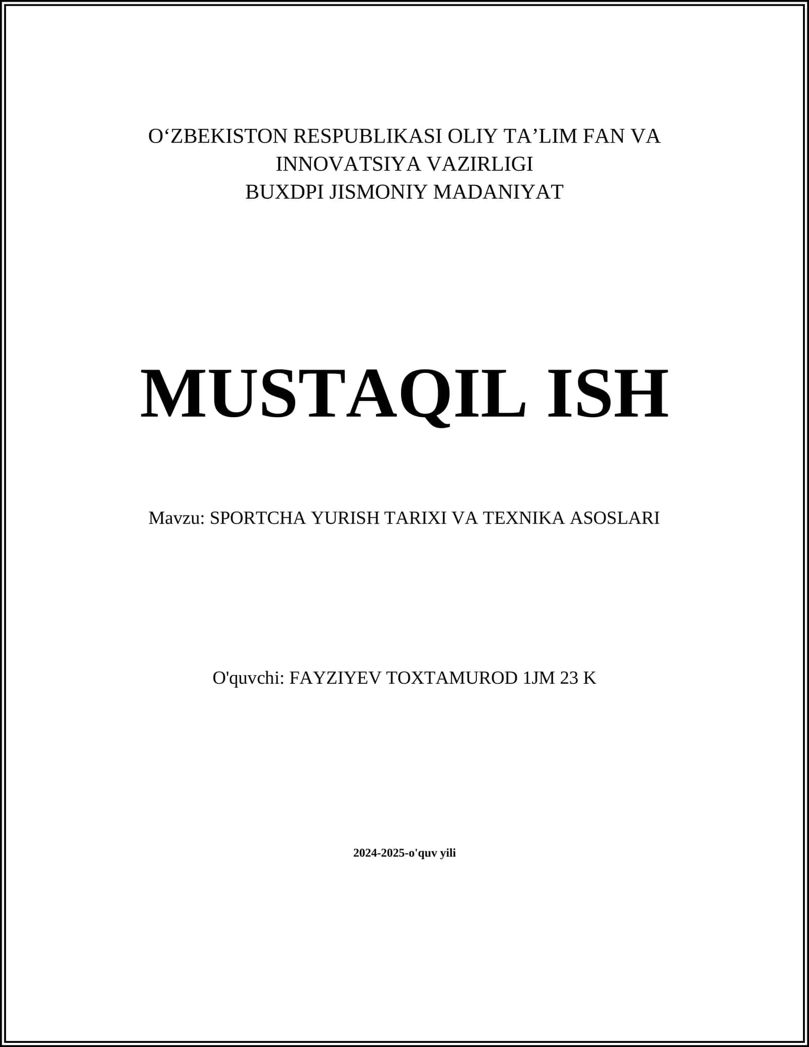 SPORTCHA YURISH TARIXI VA TEXNIKA ASOSLARI