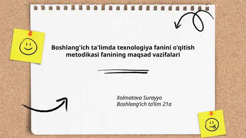 Boshlang'ich ta'limda texnologiya fanini o'qitish metodikasi fanining maqsad vazifalari