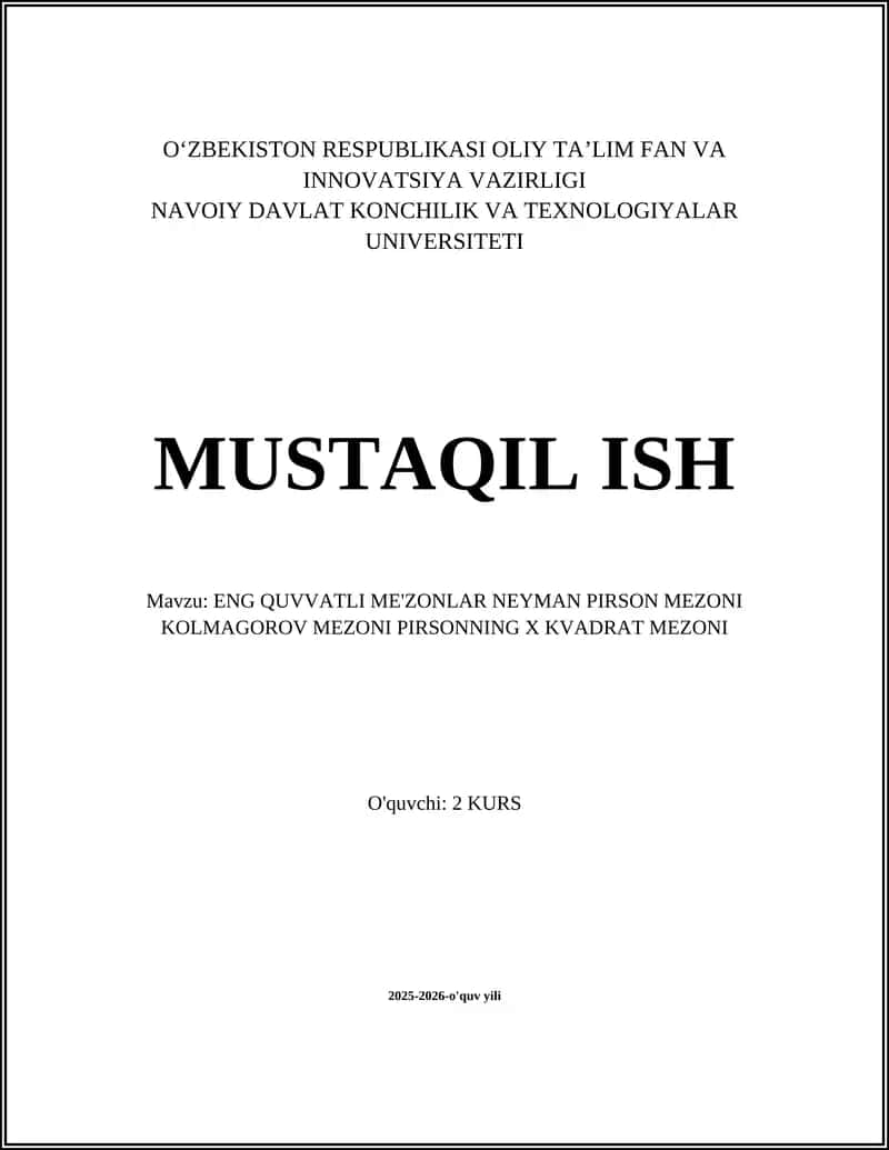 Eng Quvvatli Mezonlar Neyman-Pirson Mezoni