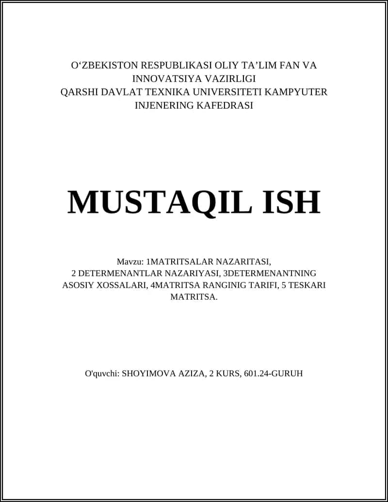 1MATRITSALAR NAZARITASI