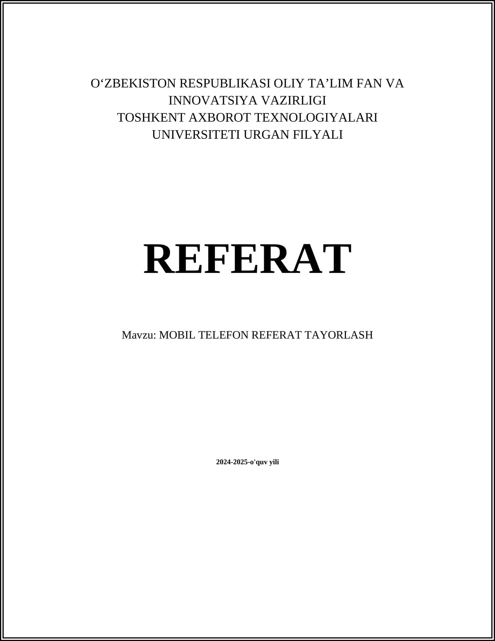 MOBIL TELEFON REFERAT TAYORLASH
