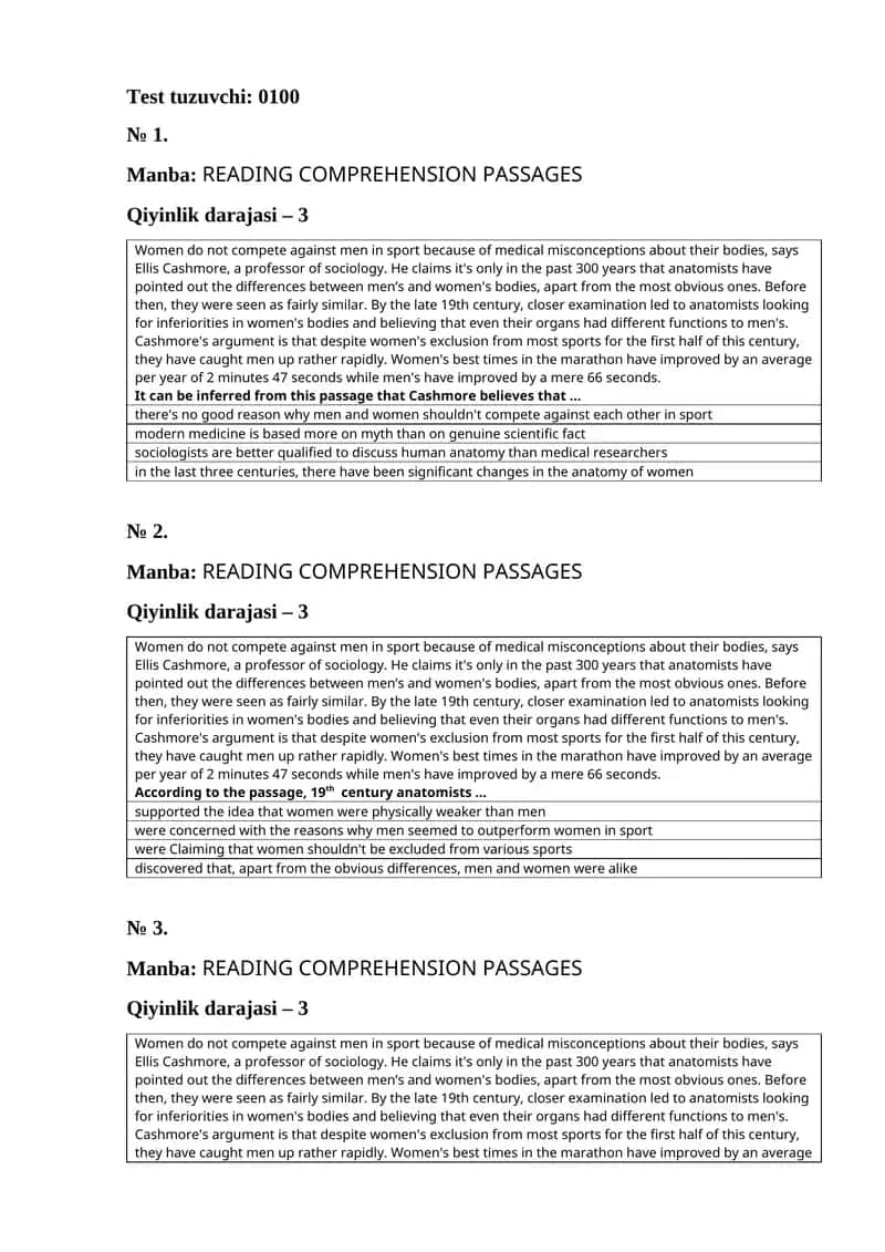 READING COMPREHENSION PASSAGES