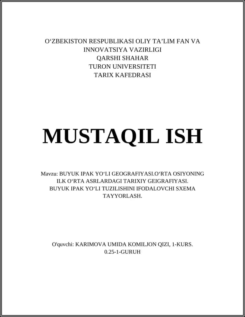 BUYUK IPAK YOʻLI GEOGRAFIYASI