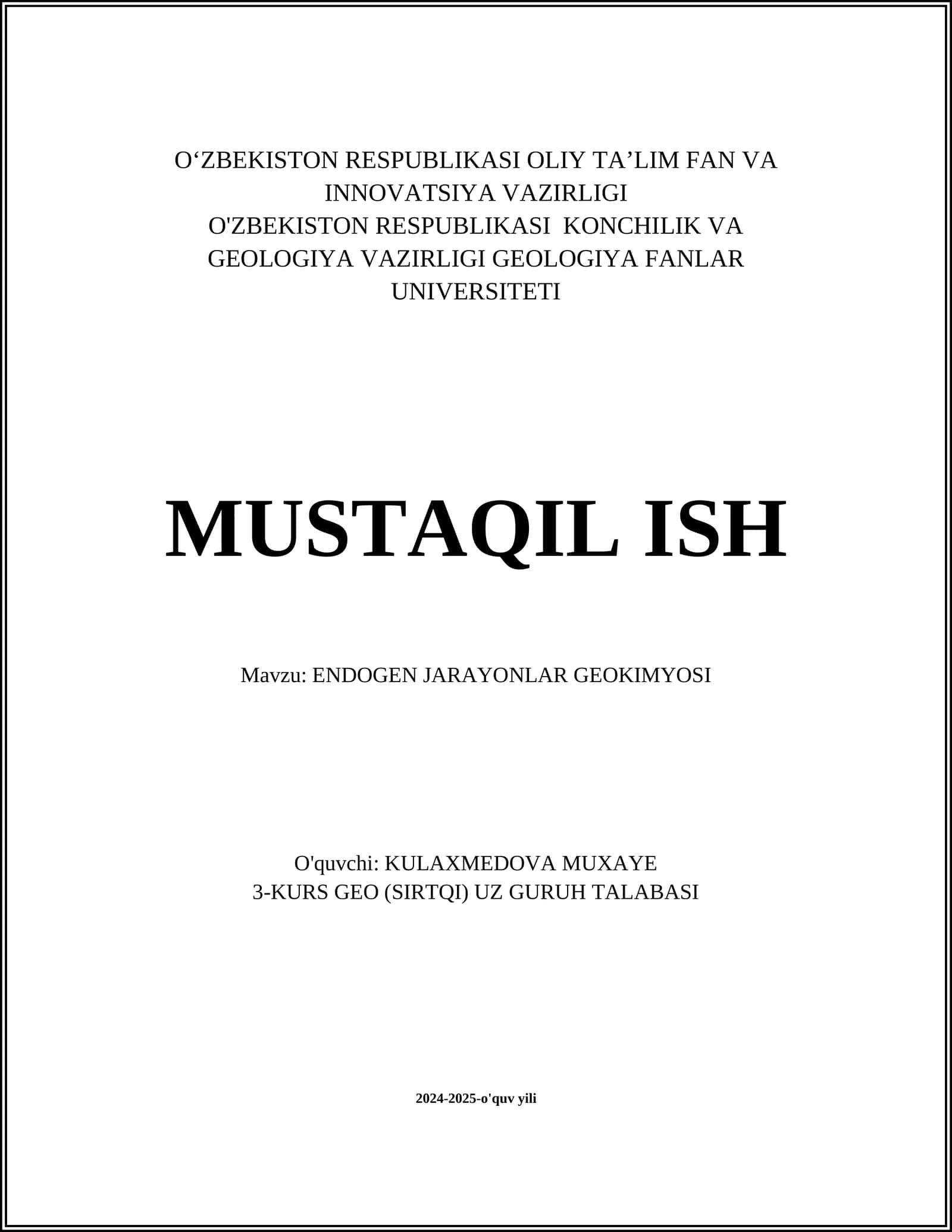 ENDOGEN JARAYONLAR GEOKIMYOSI