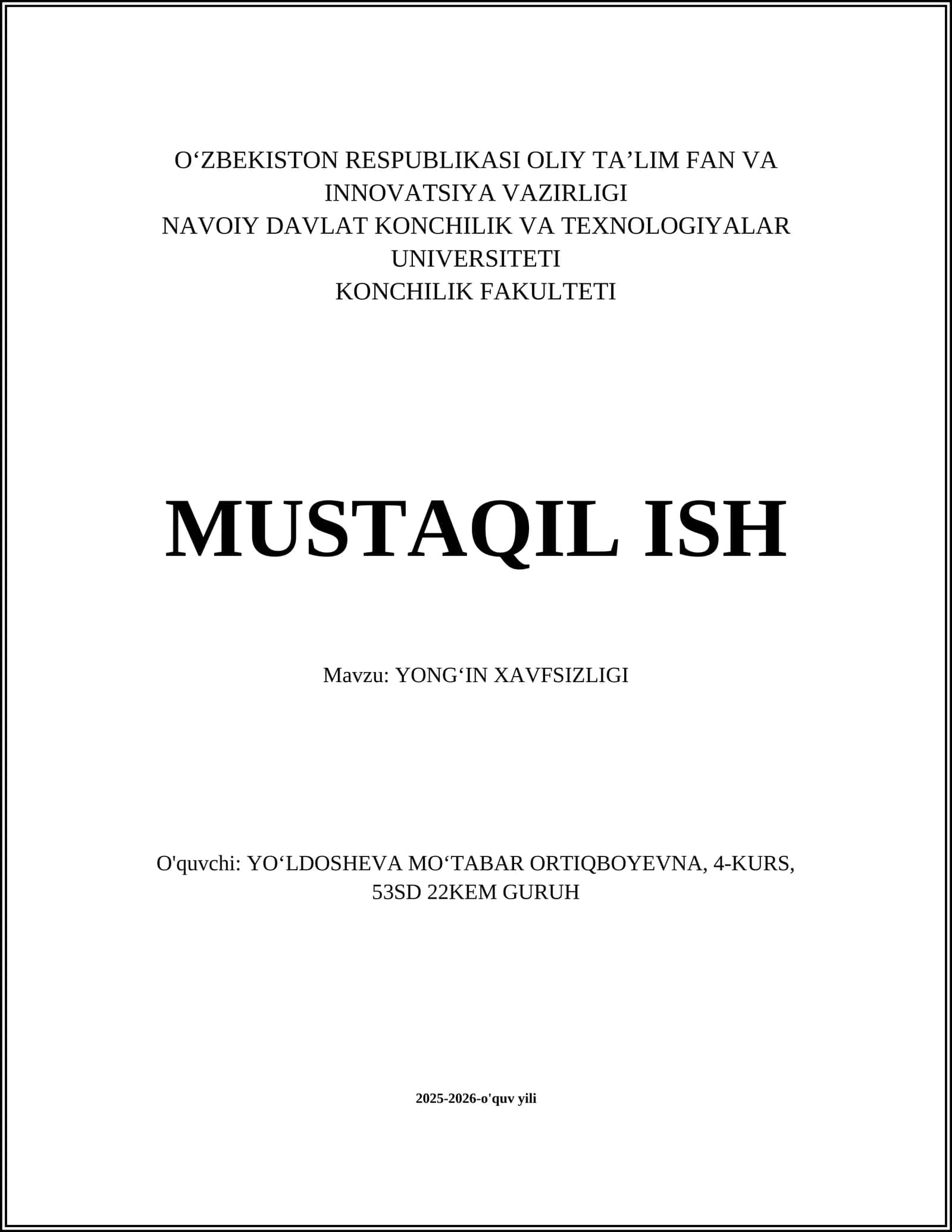 YONGʻIN XAVFSIZLIGI