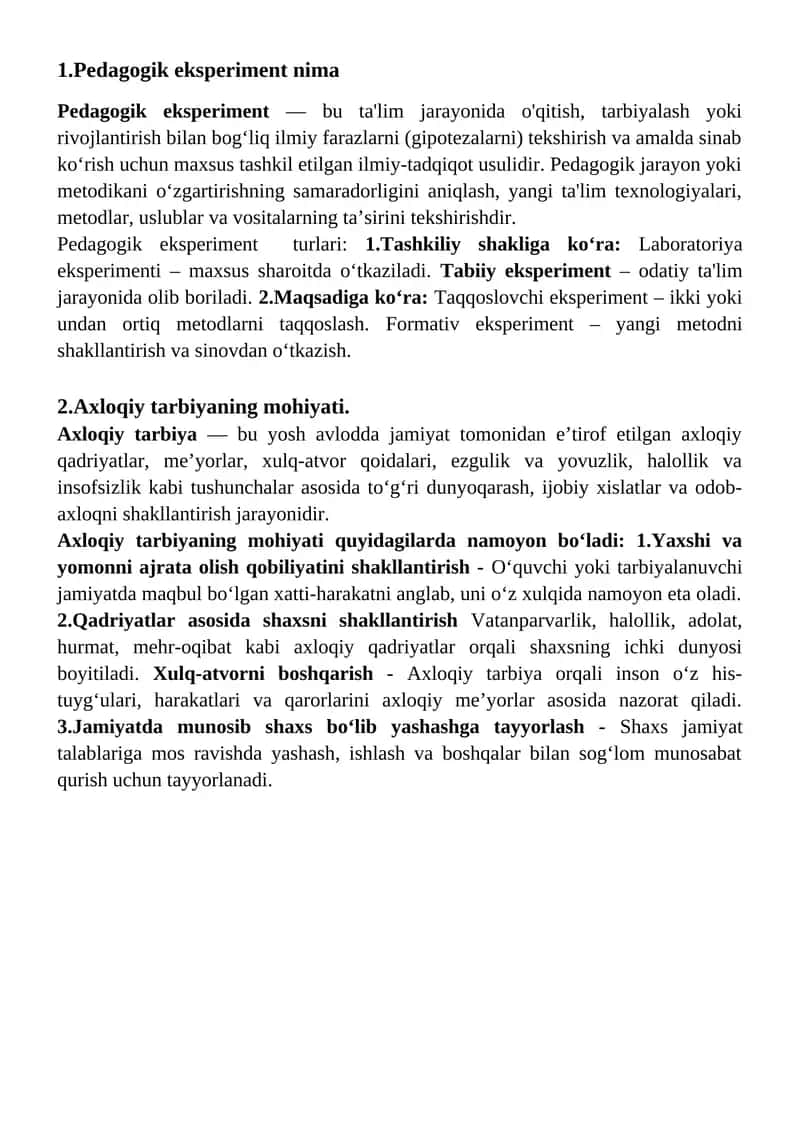 Pedagogik eksperiment nima