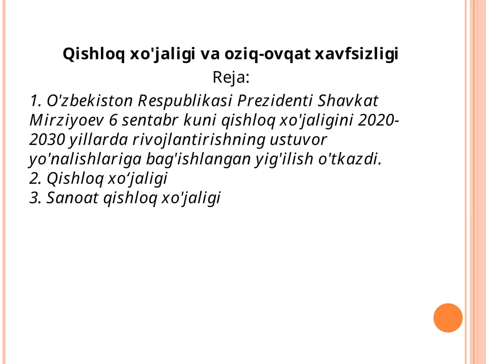 Qishloq xo'jaligi va oziq-ovqat xavfsizligi