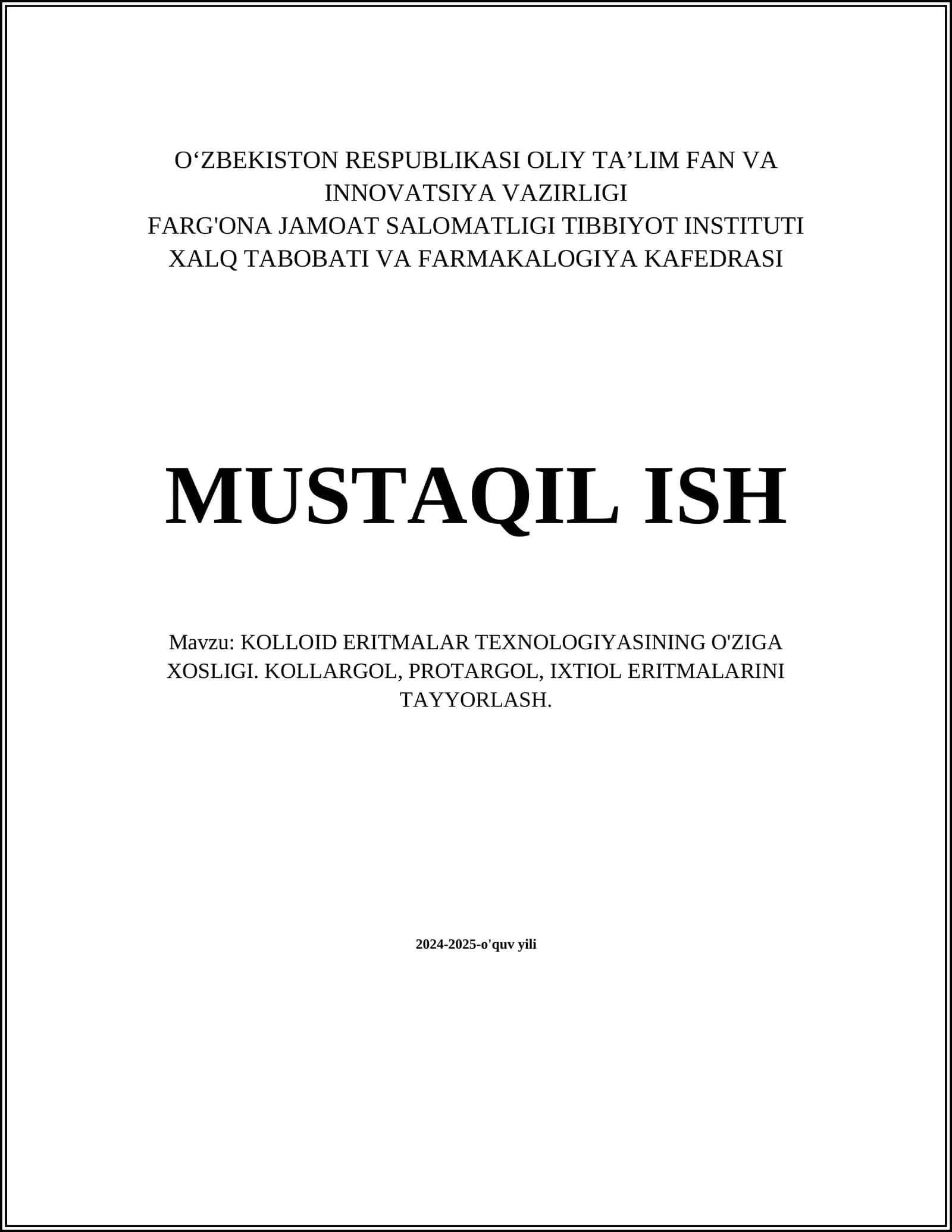 Kolloid Eritmalar Texnologiyasining O'ziga Xosligi