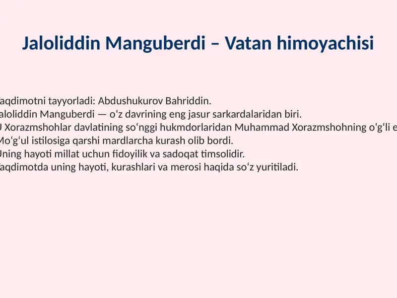 Jaloliddin Manguberdi – Vatan himoyachisi