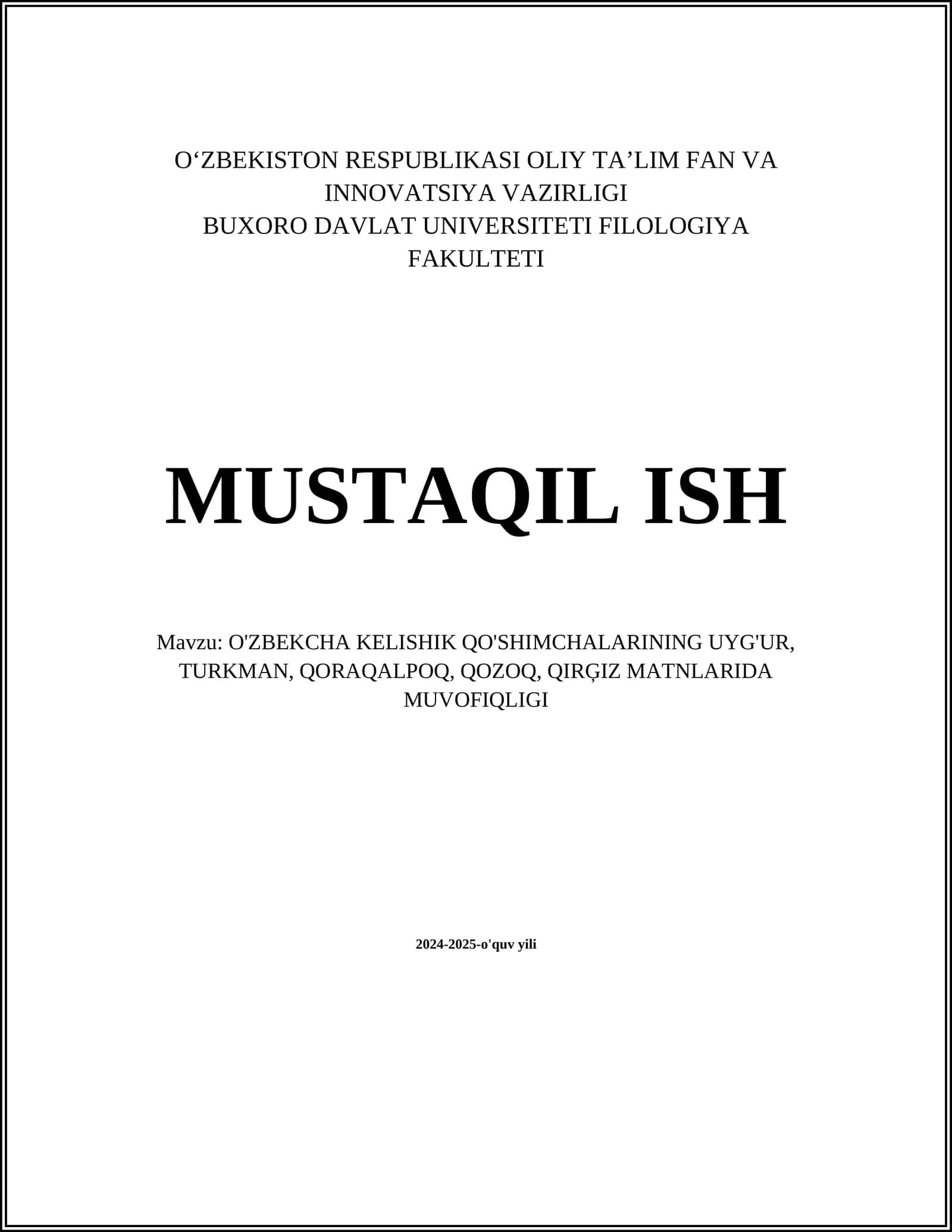 O'ZBEKCHA KELISHIK QO'SHIMCHALARINING UYG'UR, TURKMAN, QORAQALPOQ, QOZOQ, QIRĢIZ MATNLARIDA MUVOFIQLIGI