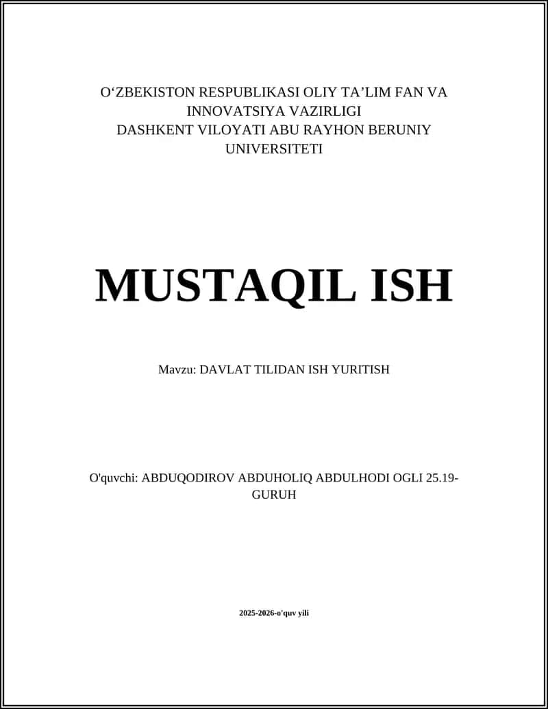 DAVLAT TILIDAN ISH YURITISH