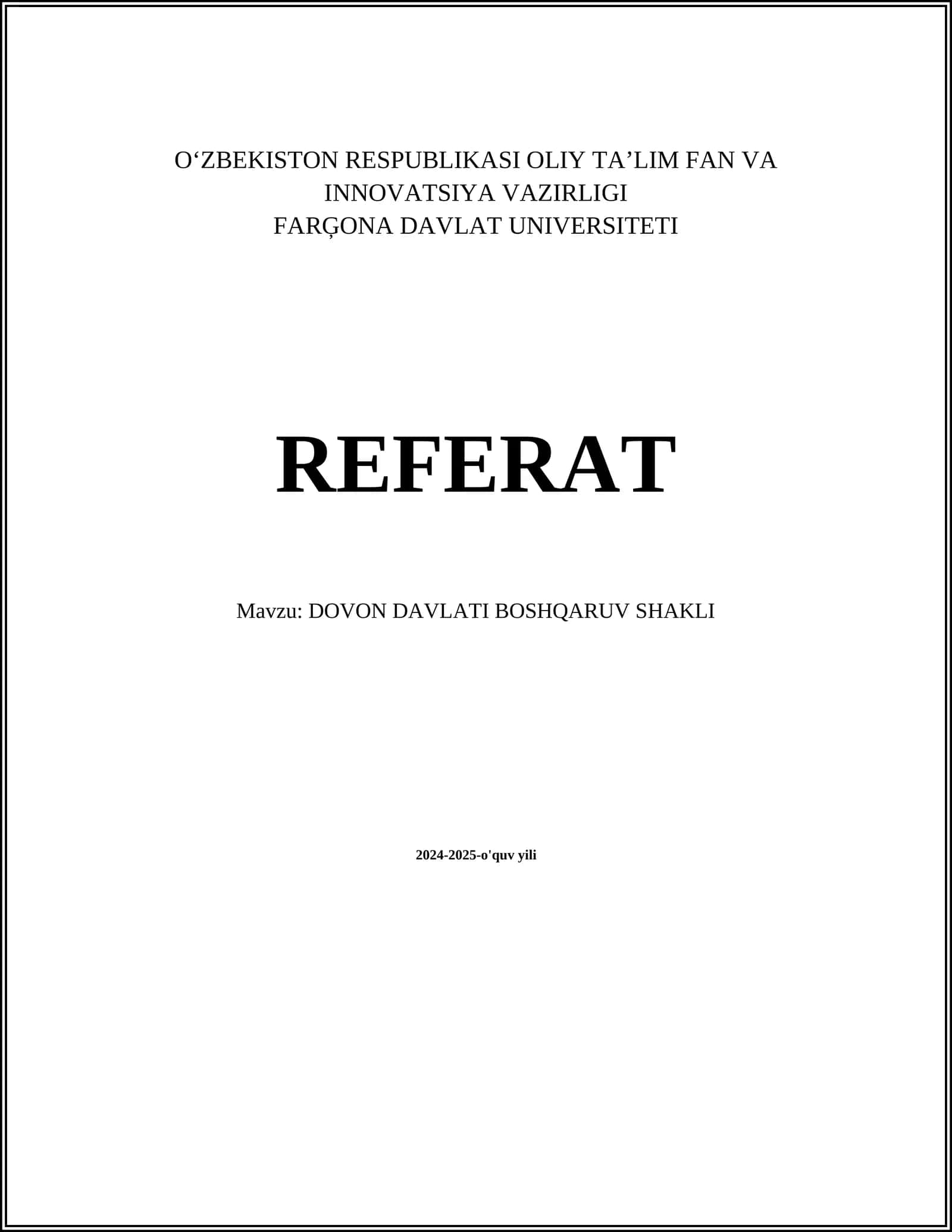 DOVON DAVLATI BOSHQARUV SHAKLI