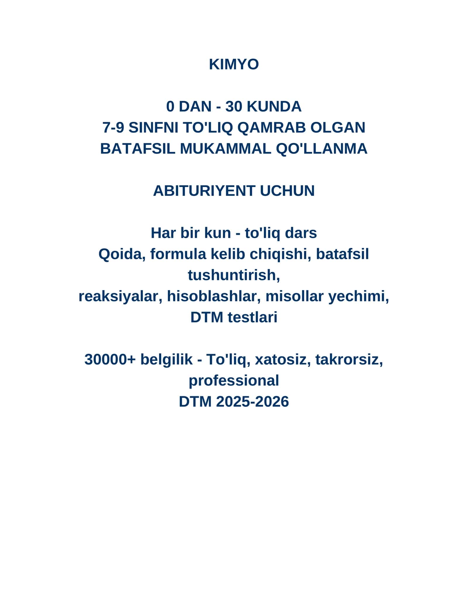 KIMYO Darsligi 0 dan boshlab (Qo'llanma)