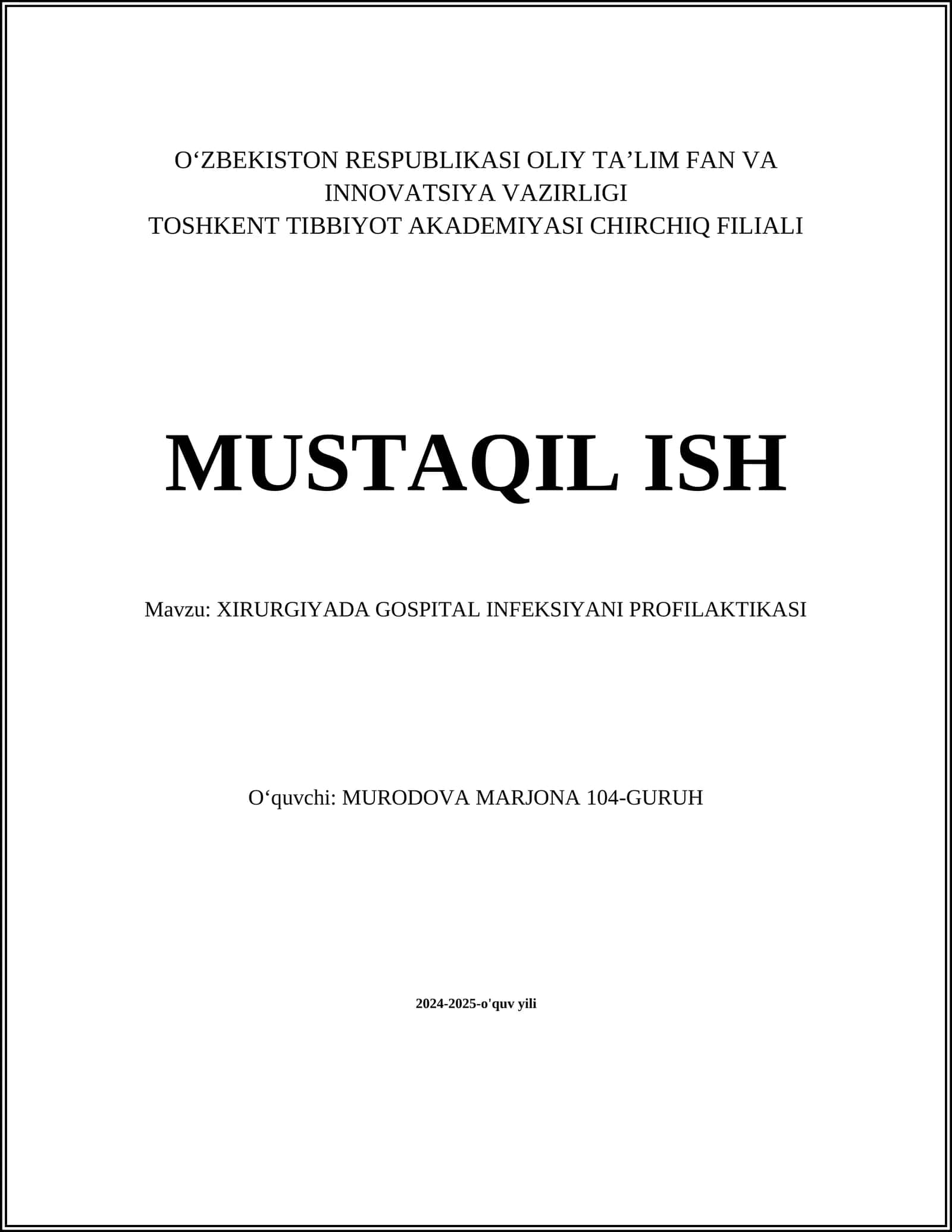 XIRURGIYADA GOSPITAL INFEKSIYANI PROFILAKTIKASI