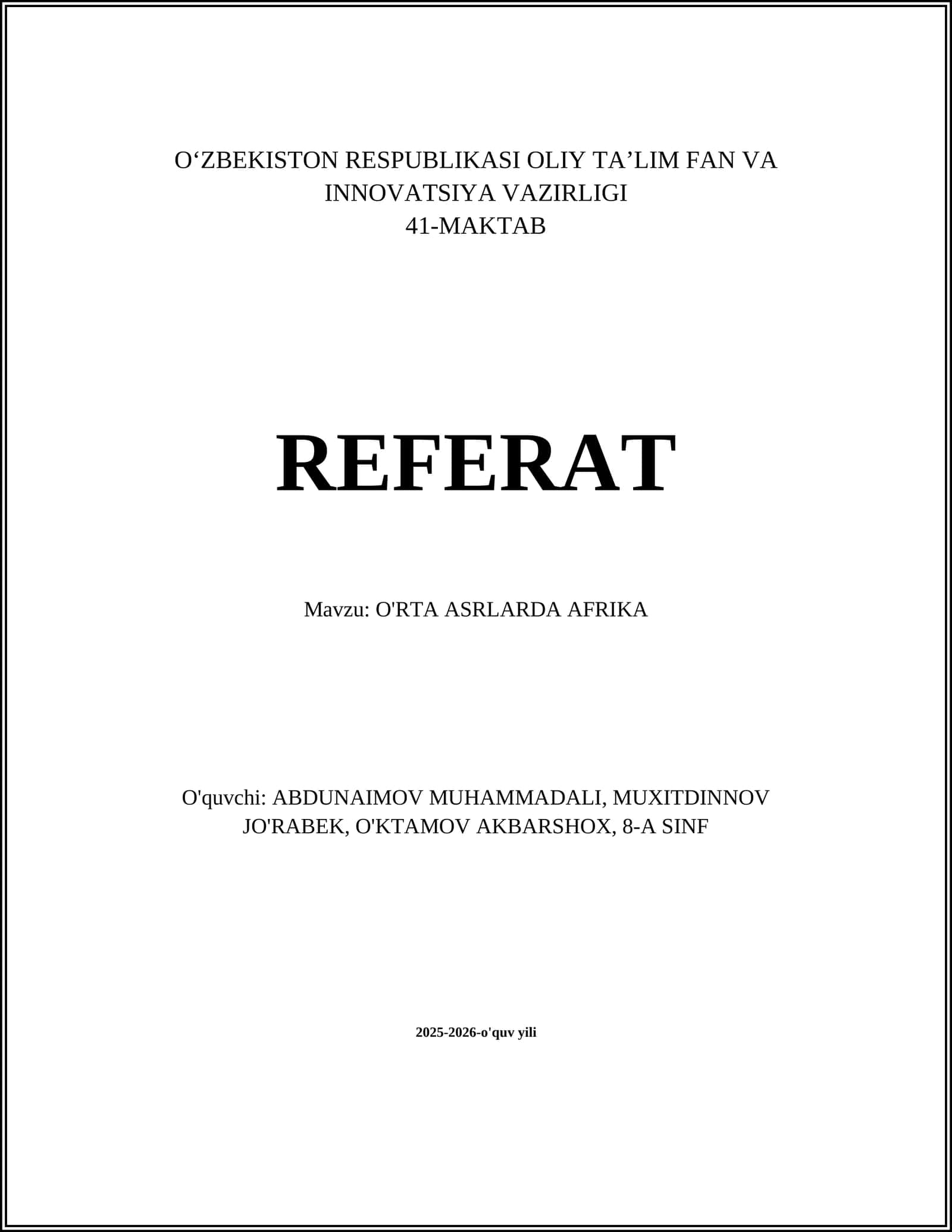 O'RTA ASRLARDA AFRIKA