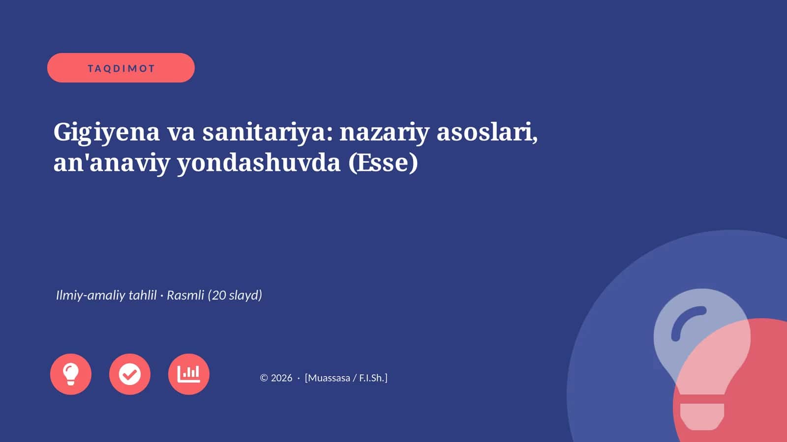 Gigiyena va sanitariya: nazariy asoslari, an'anaviy yondashuvda (Esse)