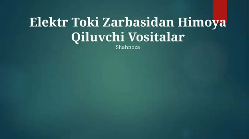 Elektr Toki Zarbasidan Himoya Qiluvchi Vositalar