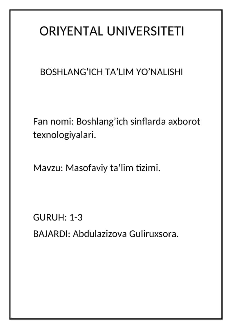 Masofaviy ta’lim tizimi