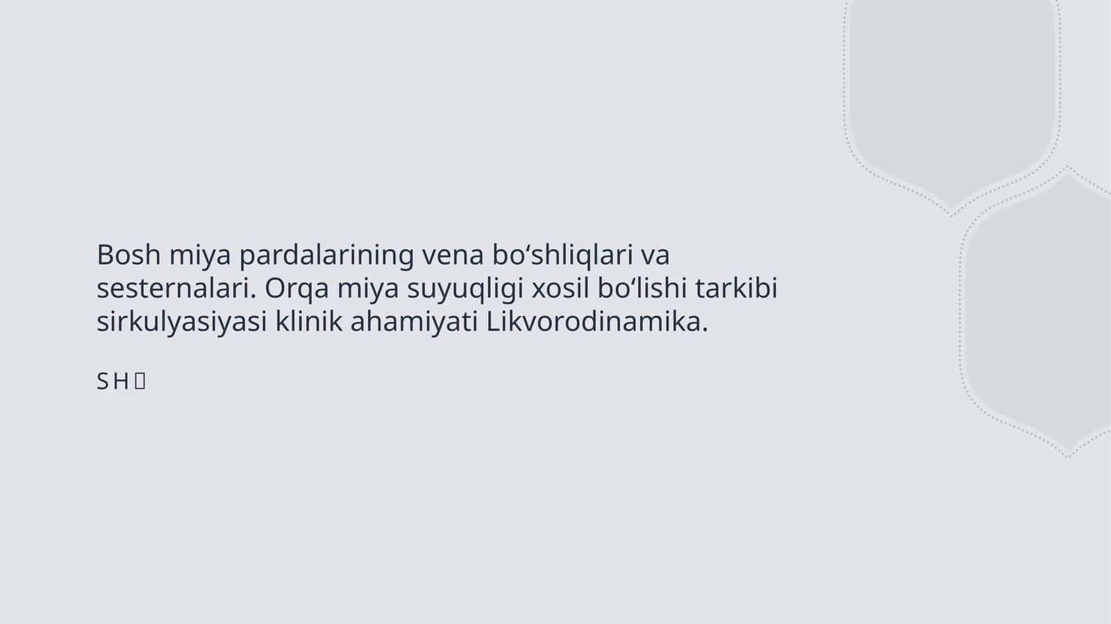 Bosh miya pardalarining vena boʻshliqlari va sesternalari