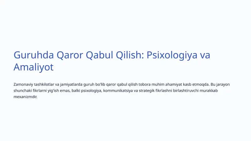 Qaror Qabul Qilish: Psixologiya va Amaliyot