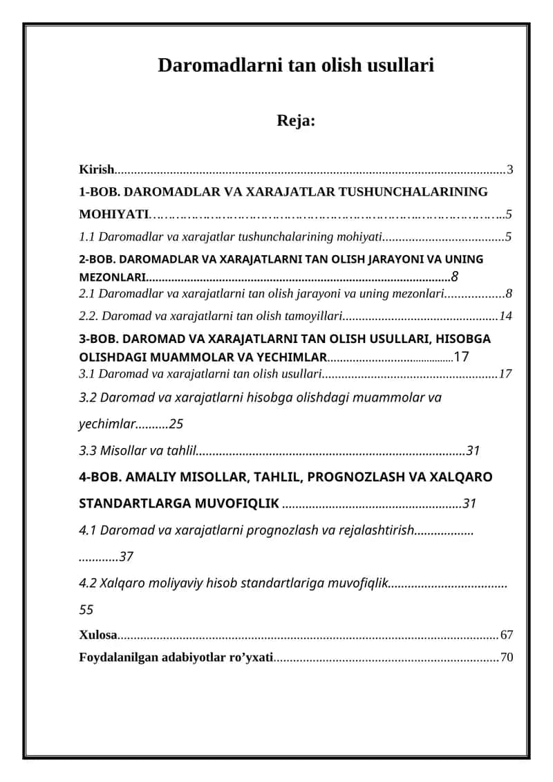 Daromadlarni tan olish usullari