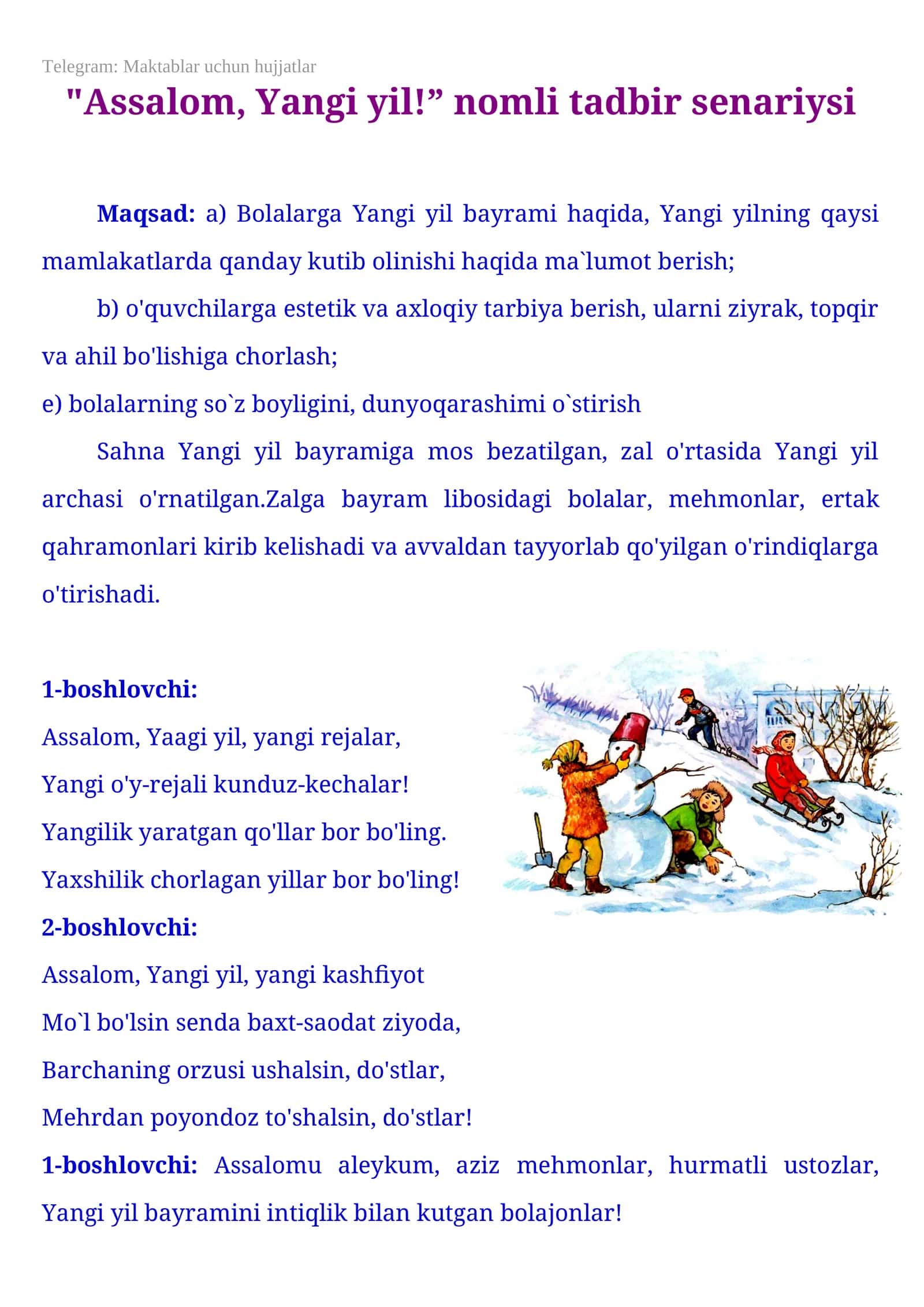 "Yangi yil!” nomli tadbir senariysi