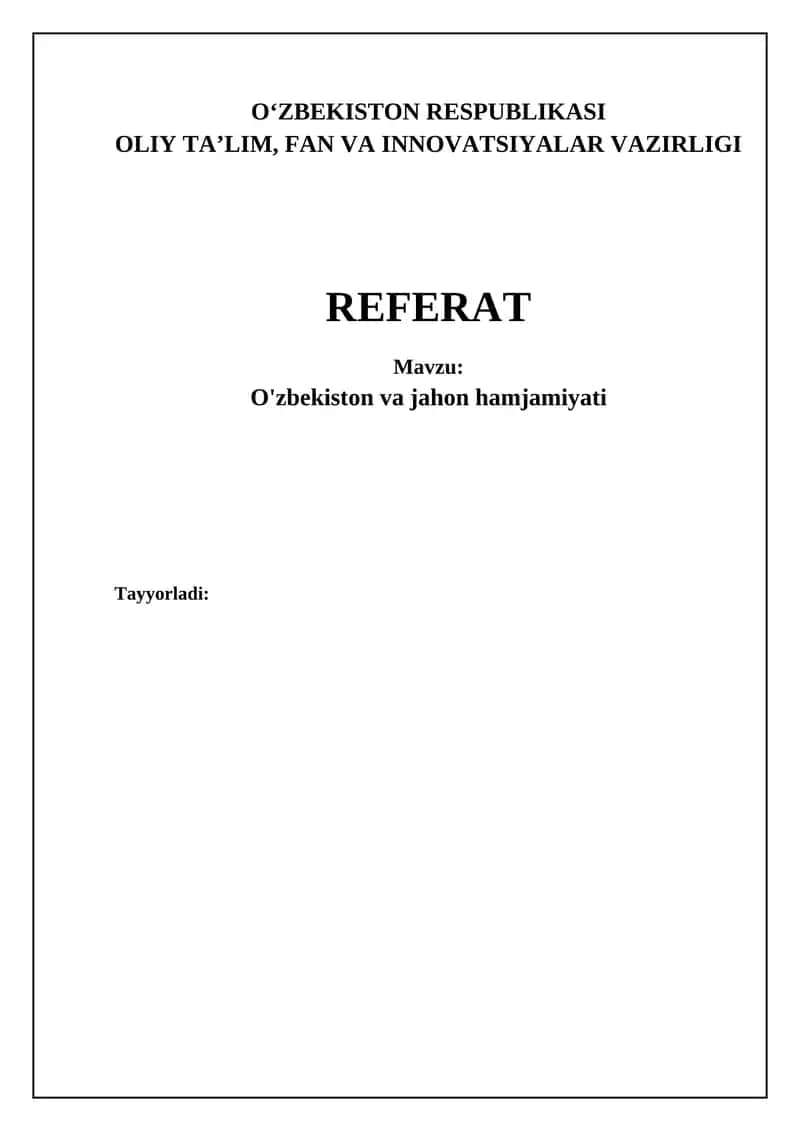O'zbekiston va jahon hamjamiyati