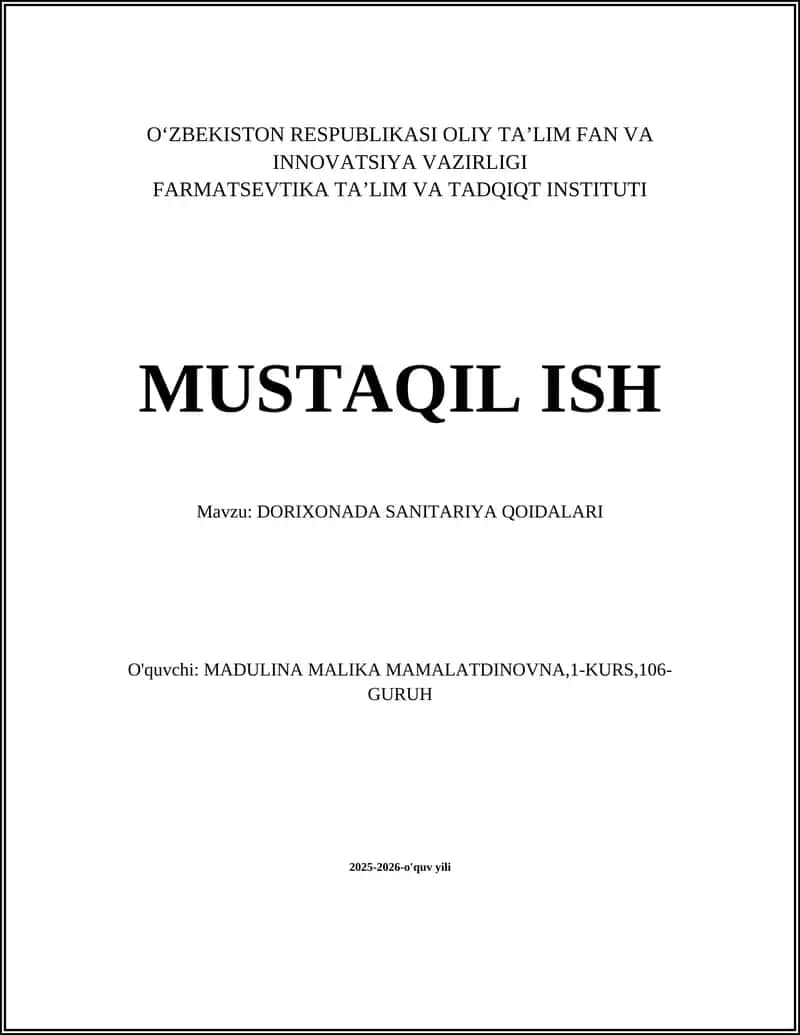 DORIXONADA SANITARIYA QOIDALARI