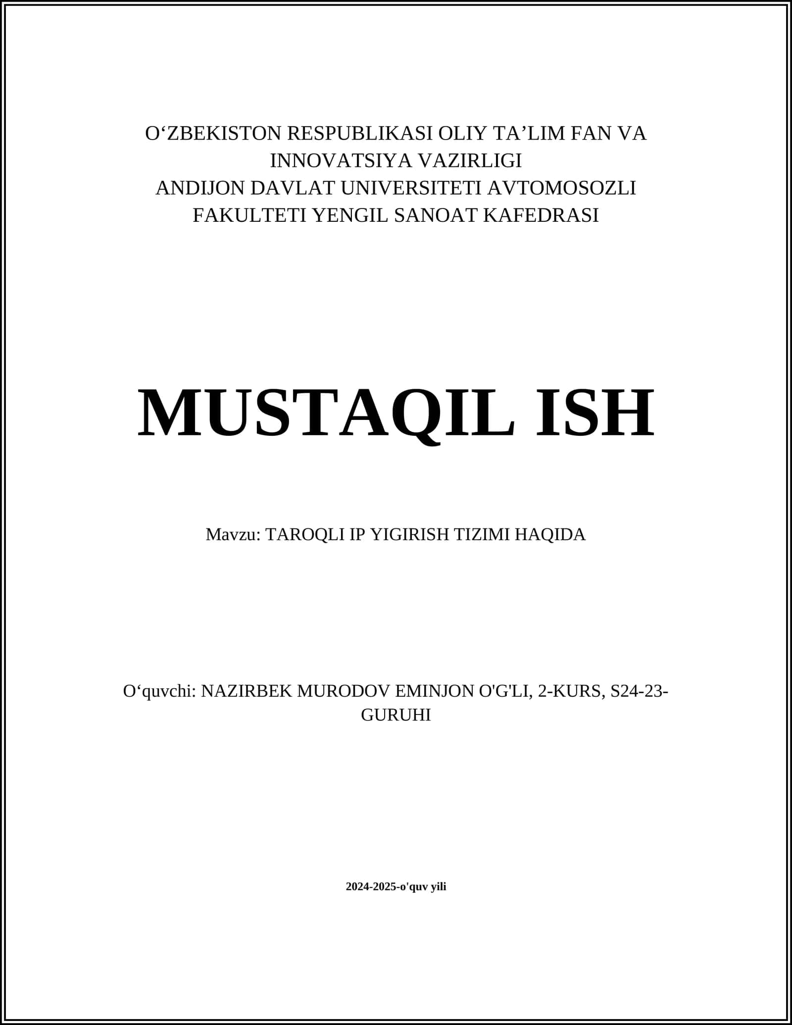 TAROQLI IP YIGIRISH TIZIMI HAQIDA