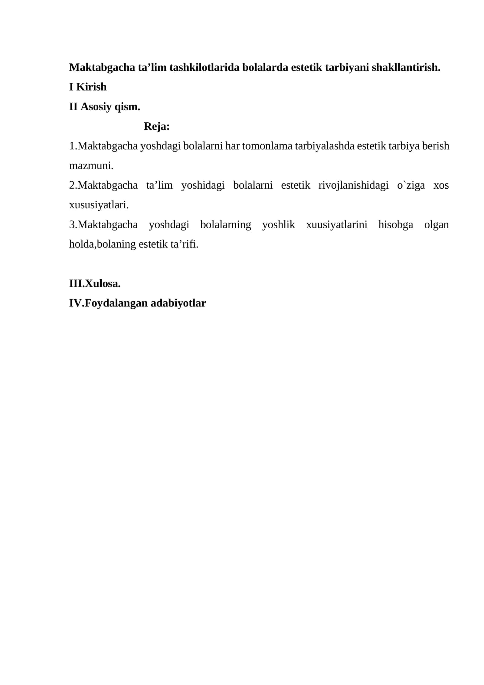 Maktabgacha ta’limda estetik tarbiya