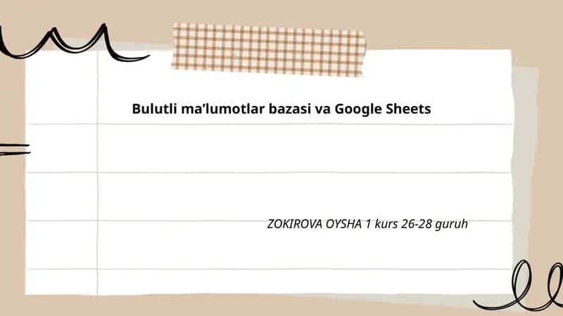 Bulutli ma’lumotlar bazasi va Google Sheets