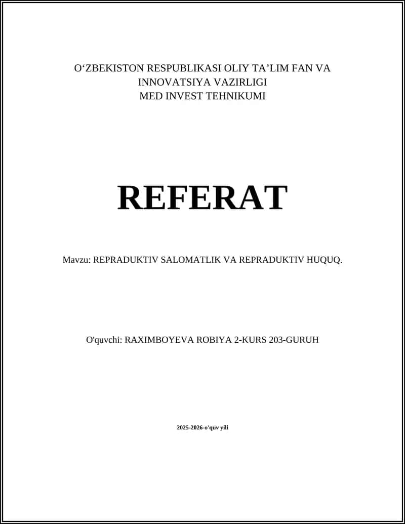 Reproduktiv Salomatlik va Huquq
