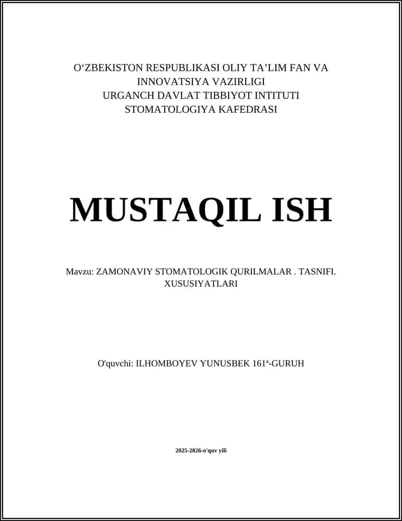 Zamonaviy Stomatologik Qurilmalar