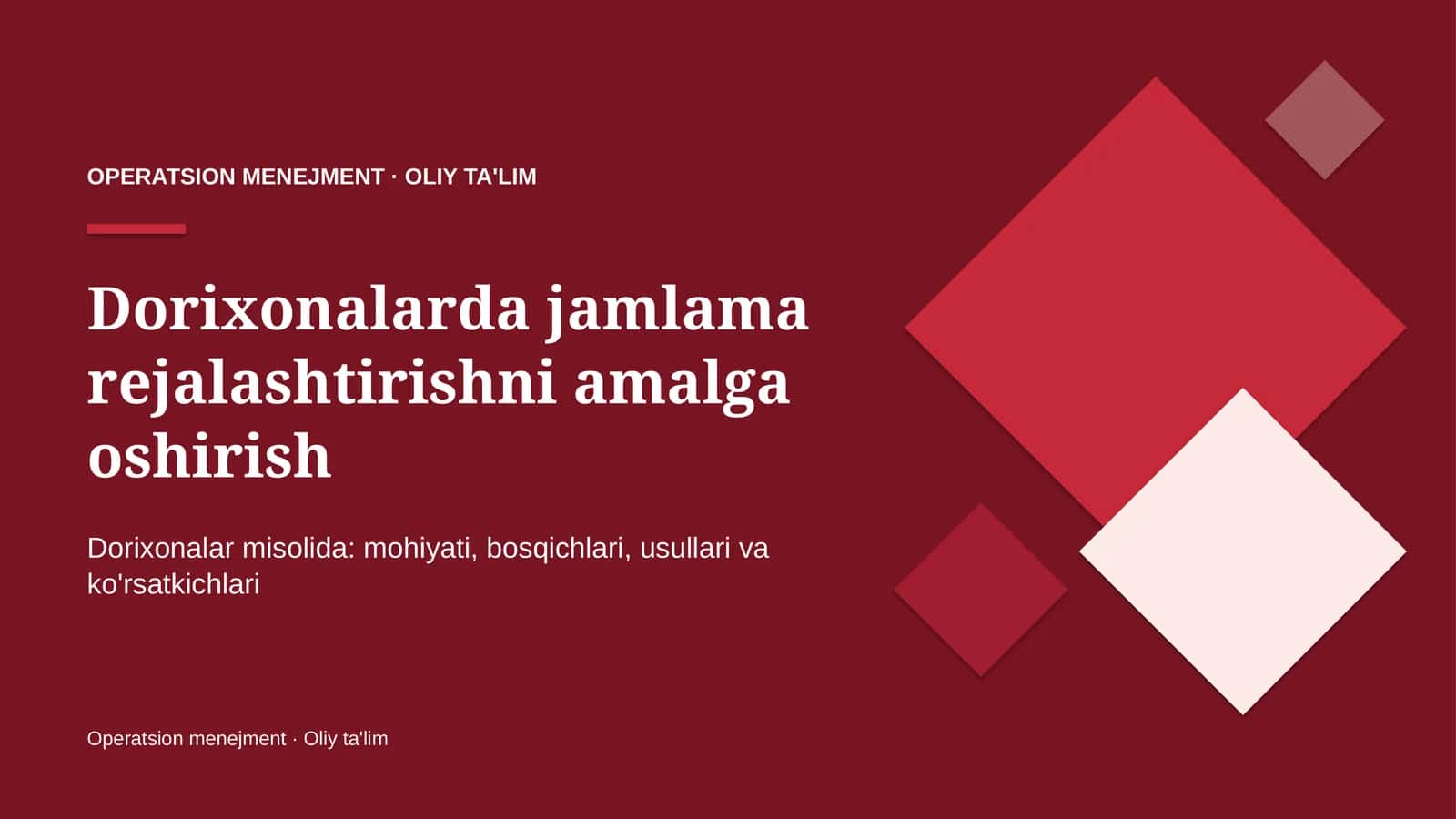 Dorixonalarda jamlama rejalashtirishni amalga oshirish