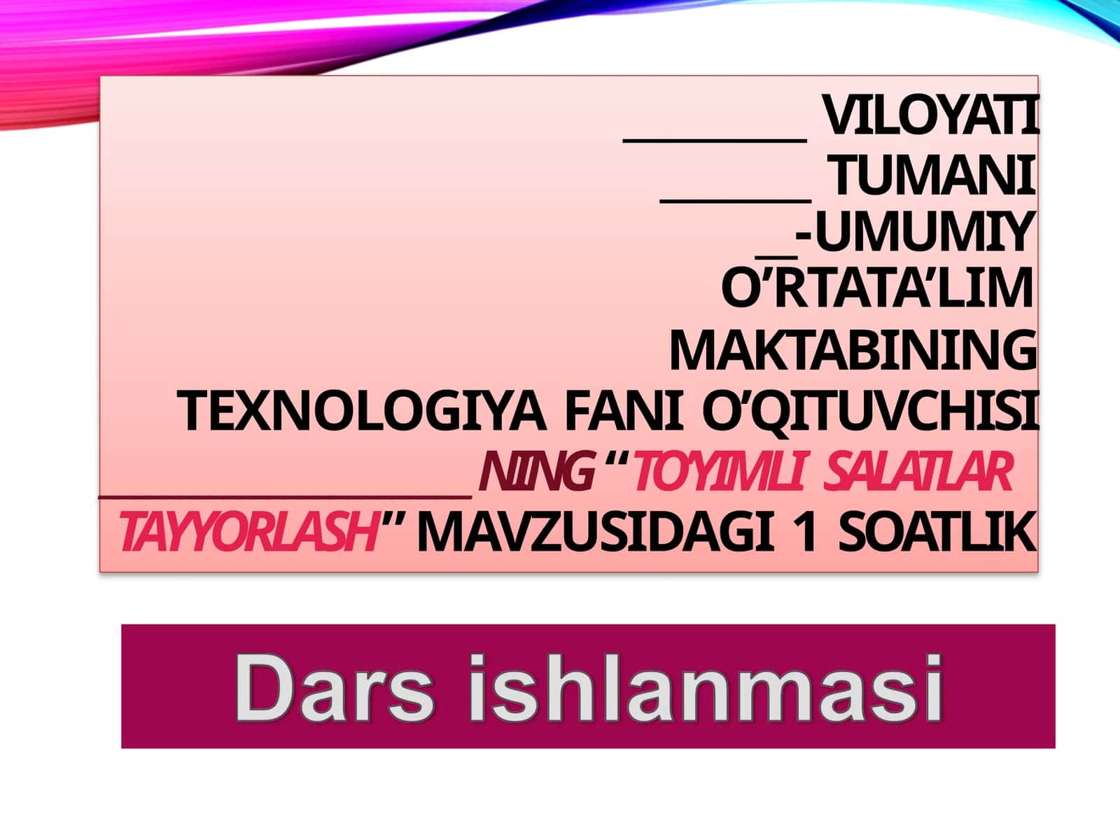 TO’YIMLISALATLAR TAYYORLASH