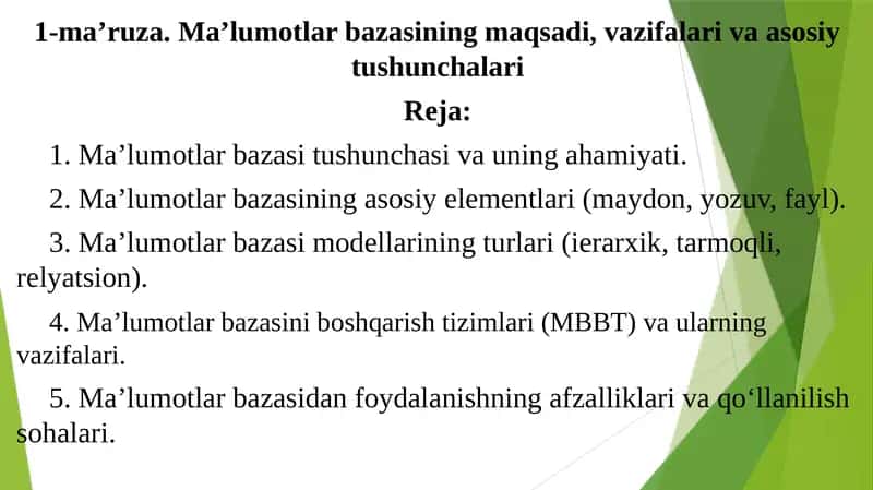 Ma’lumotlar bazasi haqida