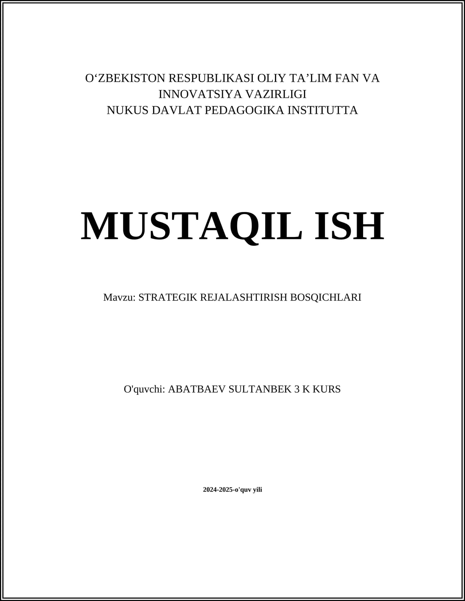 STRATEGIK REJALASHTIRISH BOSQICHLARI