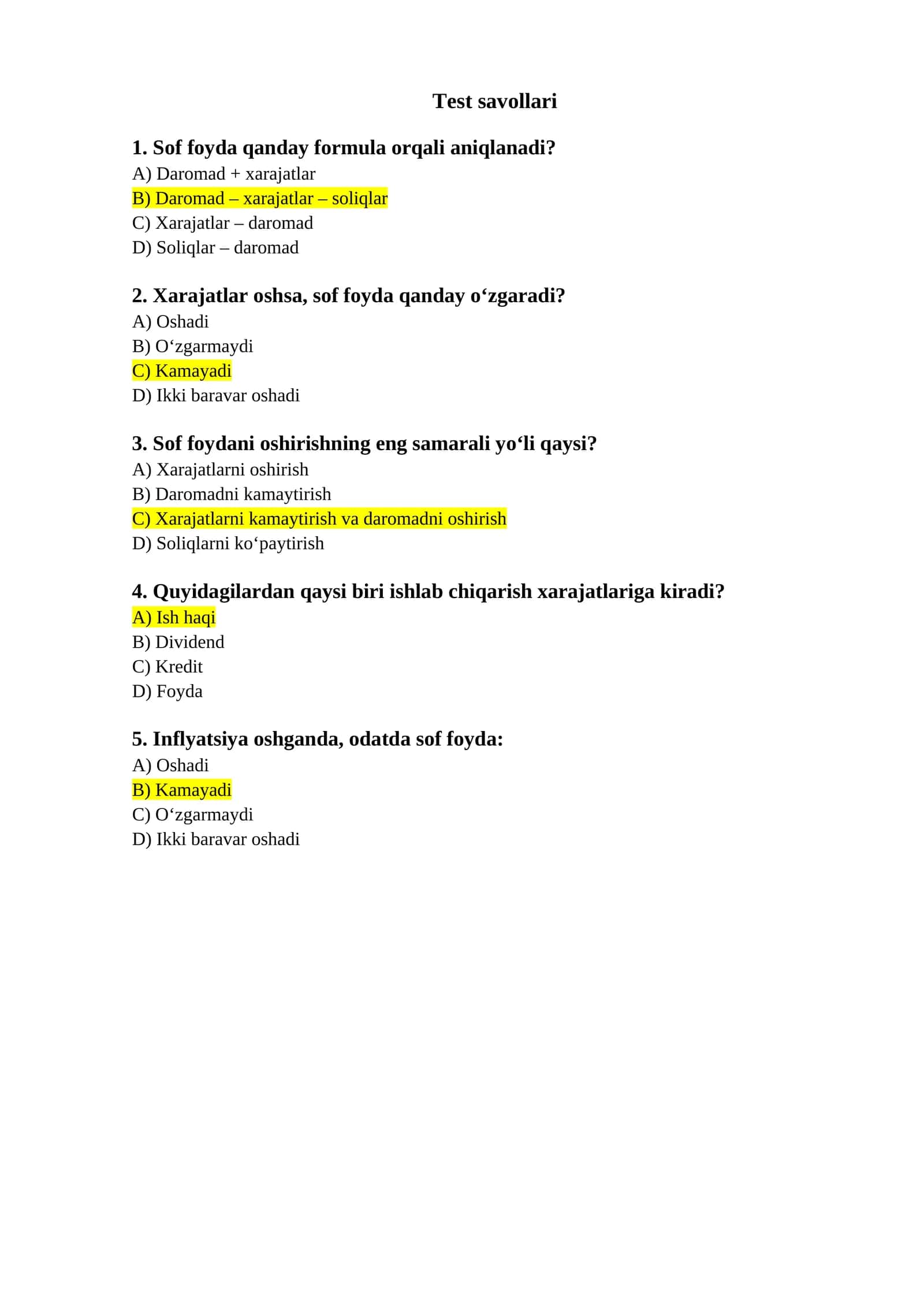 moliya fanidan test