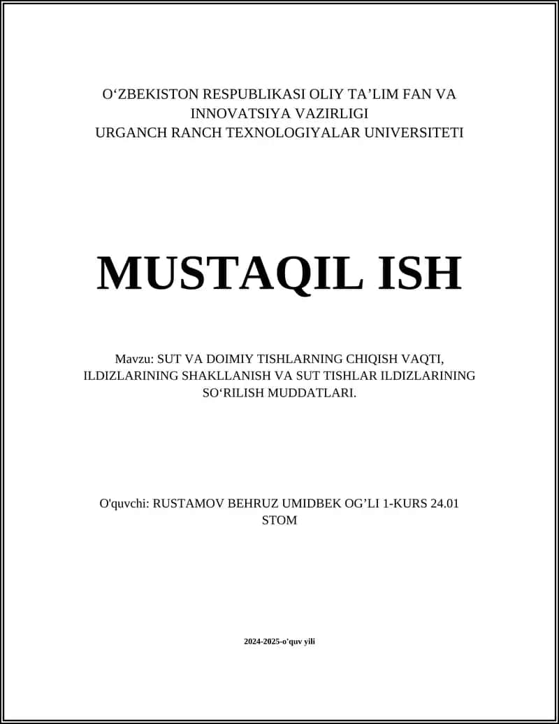 Sut tishlarining chiqish vaqti