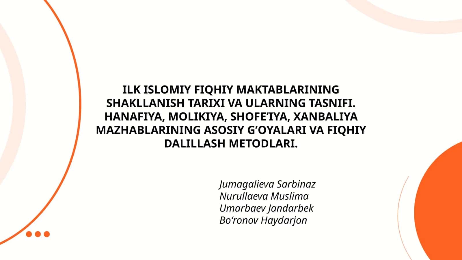 ILK ISLOMIY FIQHIY MAKTABLARINING SHAKLLANISH TARIXI VA ULARNING TASNIFI