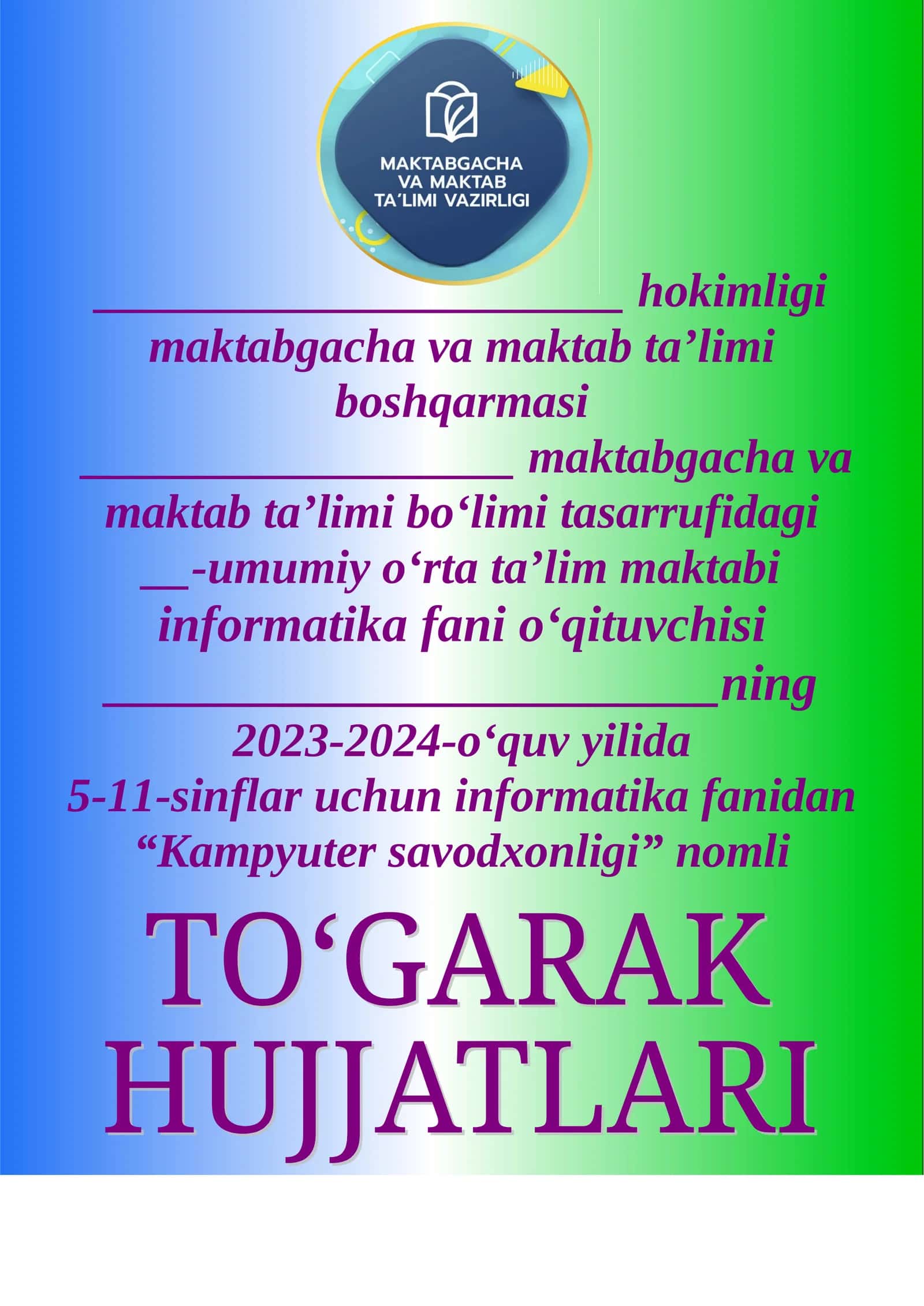 Informatika To'garak 68 soat