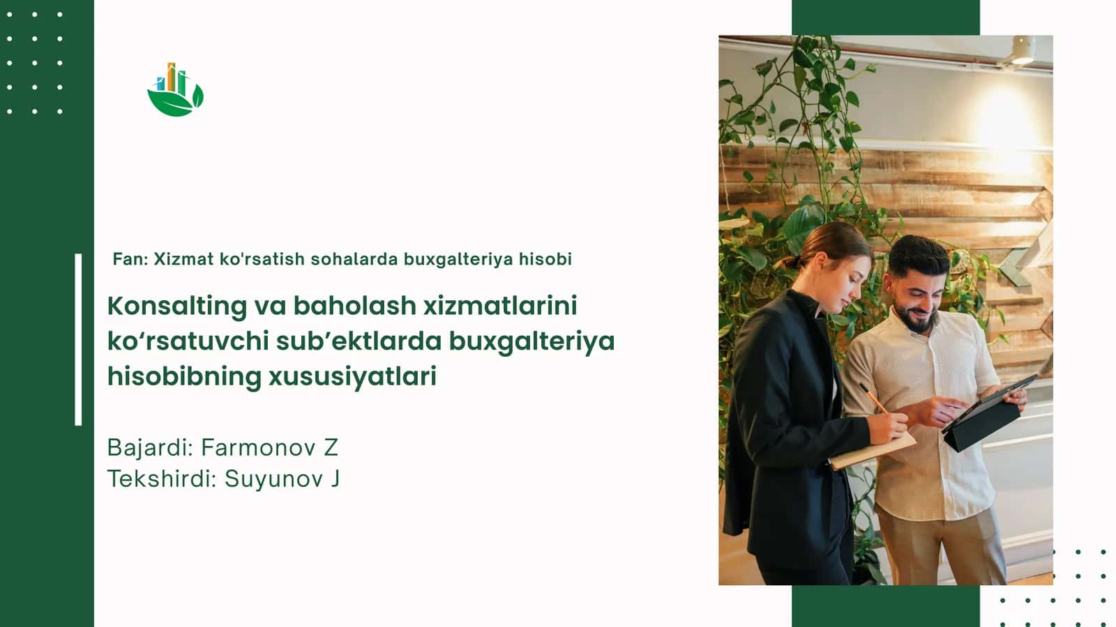 Konsalting va baholash xizmatlari
