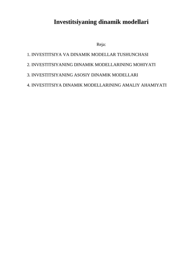 Investitsiyaning dinamik modellari